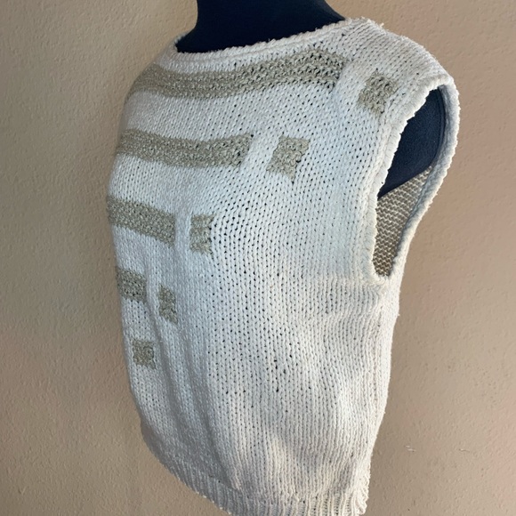 Sweater Vest Vintage 80s Silk and Acrylic Hand Knit Made in Korea Medium - Picture 2 of 5